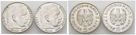 ALEMANIA. Conjunto de 2 monedas de 5 Marcos en plata acuñados en 1936 ( III Reich) en las cecas de Berlín y Stuttgart. Alto nivel de conservación. A E...