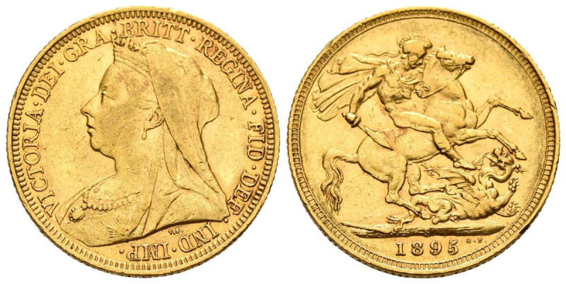 AUSTRALIA. 1 Soberano (Au. 7,95g/22mm). 1895. Reina Victoria. Sídney S. (Km#13)....