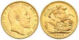 AUSTRALIA. 1 Soberano (Au. 7,99g/22mm). 1906. Eduardo VII. Melbourne M. (Km#15). EBC-.