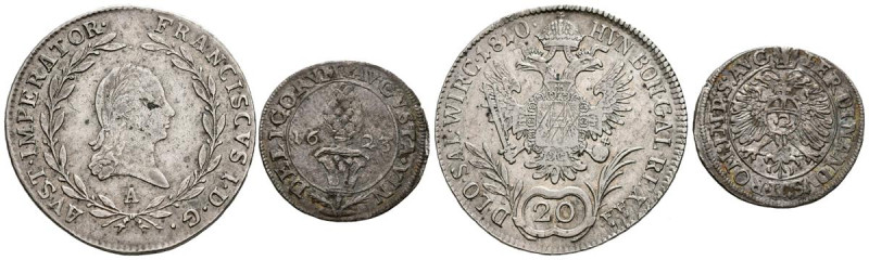 AUSTRIA. Pareja de 2 y 20 Kreuzer acuñados en 1623 y 1810 por Fernando II y Fran...