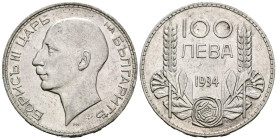 BULGARIA. 100 Leva. (Ar. 19,98g/34mm). 1934. Boris III. (Km#45). MBC+.