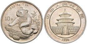 CHINA. 10 Yuan (Ar. 31,17g/40mm). 1998. Panda. (Km#1126). EBC+. Golpecitos en el canto.