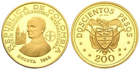 COLOMBIA. 200 pesos. (Au. 8,71g /24mm). 1968. Congreso Internacional Eucarístico de Bogotá. (Km#232). PROOF.