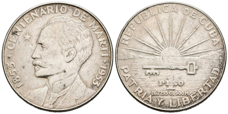 CUBA. 1 Peso. (Ar. 26,71g/38mm). 1953. Centenario del Nacimiento de José Martí (...