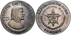 CUBA. 20 Pesos (Ar. 62,18g/45mm). 1988. 60 Aniversario del Nacimiento de Ernesto Che Guevara. (Km#170). PROOF. Preciosa pátina oscura. Escasa. Tirada ...