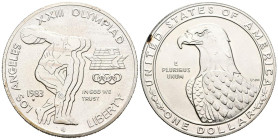 ESTADOS UNIDOS. 1 Dollar (Ar. 26,78g/38mm). 1983. San Francisco S. Juegos Olímpicos Los Ángeles 1984. Lanzamiento de Disco. (Km#209). MBC+.