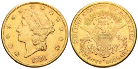 ESTADOS UNIDOS. 20 Dollars (Au. 33,41g/34mm). 1880. San Francisco S. (Km#74.3). MBC+.