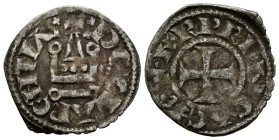 FRANCIA, Carlos II de Anjou (1285-1289). Dinero. (Ve. 1,09g/20mm). Tournois. (Metcalf 942/5). Anv: Castillo, alrededor leyenda: K R PRINC ACH. Rev: Cr...