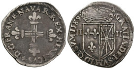 FRANCIA. 1/4 Ecu de Navarra (Ar. 9,24g/29mm). 1589. Henri IV (1589-1610). Saint Palais. (Duplessy 1238). MBC.