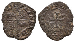 FRANCIA, Enrique IV (1589-1610). Vaquette de Bearn. (Ae. 0,44g/15mm). Navarra francesa. (Duplessy 1271). Anv: Cruz con vacas a izquierda en 1º y 4º cu...