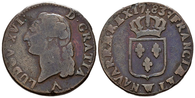 FRANCIA, Luis XVI. Liard. (Ae. 11,04g/29mm). 1783. Lille W. (Duplessy 1714). MBC...