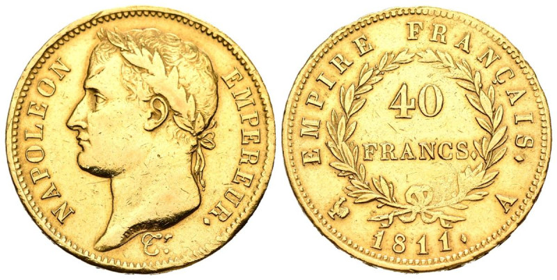 FRANCIA. 40 Francs (Au. 12,87g/26mm). 1811. París A. Napoleón. Imperio Francés. ...