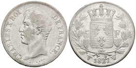 FRANCIA. 5 Francs (Ar. 24,94g/36mm). 1827. Carlos X. Lille W. (Km#728.13). MBC/MBC+.