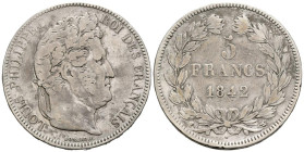 FRANCIA. 5 Francs. (Ar. 24,78g /37mm). 1842. Lille W. (Km# 749.13). MBC.