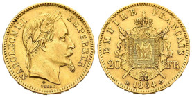 FRANCIA. 50 Francos (Au. 6,43g/21mm). 18641. Napoleón III. Estrasburgo BB. (Km#781.2). MBC.