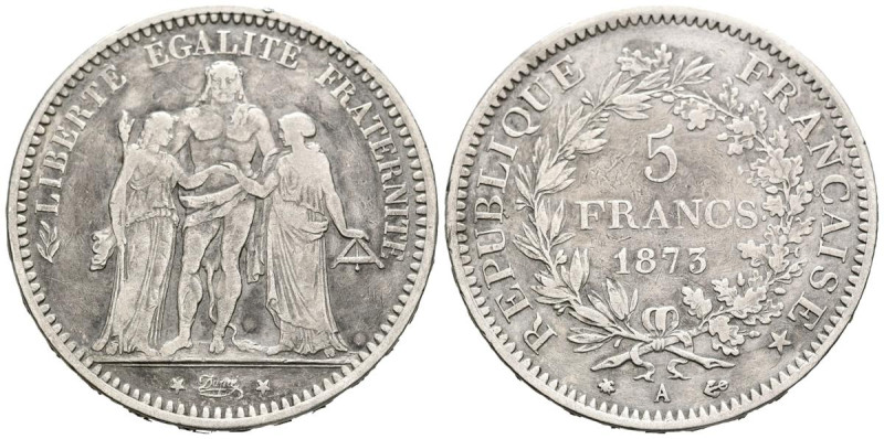 FRANCIA. 5 Francs (Ar. 24,77g/37mm). 1873. París A. III República. (Km#820.1). M...