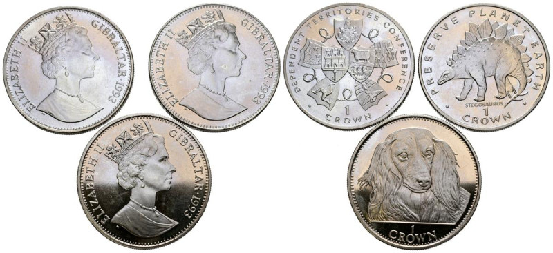 GIBRALTAR. Conjunto de 3 monedas de 1 Crown acuñadas en 1993. Diferente temática...