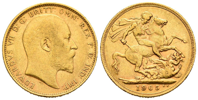 GRAN BRETAÑA. Soberano. (Au. 7,96g/22mm). 1905. (Km#805). MBC-.