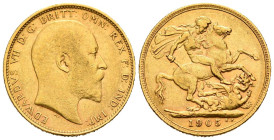 GRAN BRETAÑA. Soberano. (Au. 7,96g/22mm). 1905. (Km#805). MBC-.