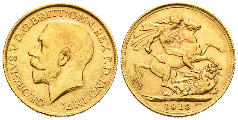 REINO UNIDO. 1 Soberano (Au. 7,99g/22mm). 1913. Jorge V. Londres. (Km#29). MBC+.