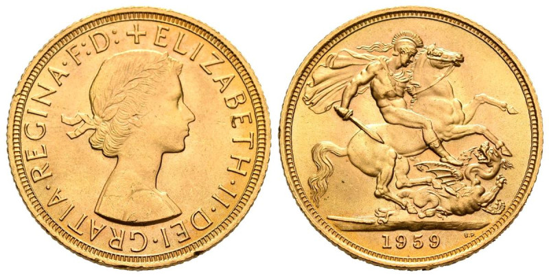 GRAN BRETAÑA. 1 Soberano (Au. 7,99g/22mm). 1959. Isabel II. (Km#908). Grabador: ...