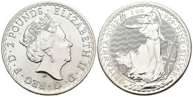 REINO UNIDO. 2 Libras (Ar. 31,17g/39mm). 2022. Britania en pie. (Km#UC-440). PROOF. Incluye cápsula.