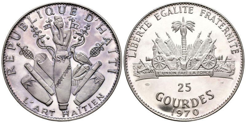 HAITÍ. 25 Gourdes (Ar. 116,98g/60mm). 1970. Décimo Aniversario de la Revolución....