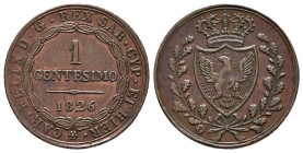 ITALIA. 1 Centesimo (Ae. 2,02g/19mm). 1826. Cerdeña P. Reino de Cerdeña (1816-1868) (Km#125). EBC. Brillo original.