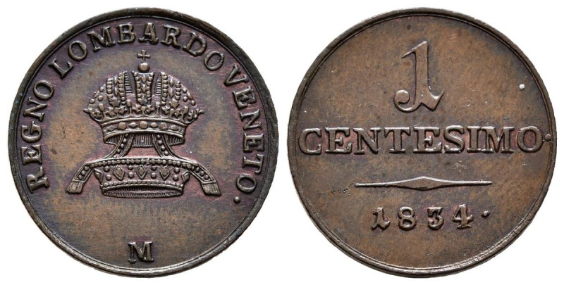 ITALIA. 1 Centesimo (Ae. 1,82g/18mm). 1834. Milán M. Reino Lombardo-Veneto (1815...