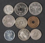 JAPÓN. Bonito conjunto formado por 9 monedas con módulos de 5, 10 y 50 Sen (acuñadas entre 1898 y 1922) y 1, 10 y 50 Yen (acuñados a mediados del sigl...