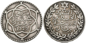 MARRUECOS. 10 Dirhams. (Ar. 24,84g/38mm). 1911 (1329H). Paris. (Km#25). MBC+.