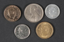MÓNACO. Conjunto de 5 monedas acuñadas entre 1943 y 1978 y con módulos de 1, 2 y 20 Francos. Diferentes estados de conservación. A EXAMINAR.