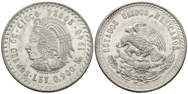 MÉXICO. 5 Pesos. (Ar. 29,89g /40mm). 1948. (Km#465). EBC+.