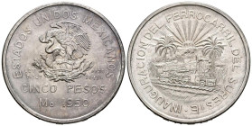 MÉXICO. 5 Pesos. (Ar. 27,68g /40mm). 1950. Inauguración del Ferrocarril del Sureste. (Km# 466). EBC+. Bonita pátina. Escasa.