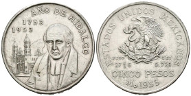 MÉXICO. 5 pesos. (Ar. 27,65g /40mm). 1953. Bicentenario de Hidalgo. (Km#468). EBC.
