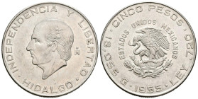 MÉXICO. 5 Pesos. (Ar. 18,06g /36mm). 1955. Hidalgo. (Km# 469). EBC. Leves marquitas.