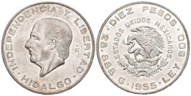 MÉXICO. 10 pesos. (Ar. 28,74g /40mm). 1955. Hidalgo. (Km# 474). EBC-. Rayitas de limpieza