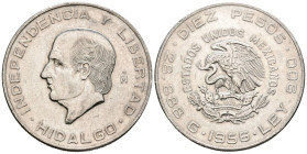 MÉXICO. 10 pesos. (Ar. 28,82g /40mm). 1956. Hidalgo. (Km# 474). EBC-. Limpiada