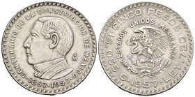 MÉXICO. 5 Pesos. (Ar. 18,06g /36mm). 1957. Centenario de la Constitución. (Km# 470). EBC-.