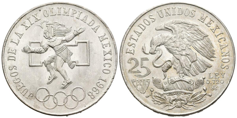 MÉXICO. 25 Pesos (Ar. 22,45g/38mm). 1968. Juegos Olímpicos de México 68. (Km#468...
