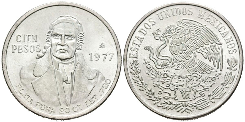 MÉXICO. 100 pesos. (Ar. 27,76g/39mm). 1977. (K# 483.1). SC-.