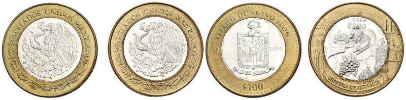 MÉXICO. Pareja de 100 Pesos bimetálicos acuñados en 2004 y 2006. Alto nivel de c...