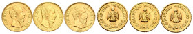 MÉXICO. 3 Tokens del Emperador Maximiliano. Moneda fantasía acuñada en oro bajo. Peso total del conjunto 1,48g. Excelente estado de conservación. A EX...