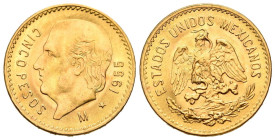 MÉXICO. 5 Pesos. (Au. 4,19g/19mm). 1955. Miguel Hidalgo. Reacuñación oficial. (Km# 464). SC-. 