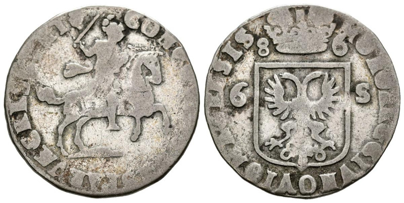 PAISES BAJOS. 6 Stuivers. (Ar. 4,12g/26mm). 1686. Deventer. (Km#78). MBC-.