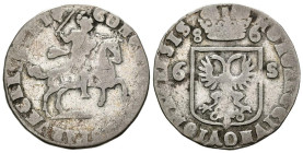 PAISES BAJOS. 6 Stuivers. (Ar. 4,12g/26mm). 1686. Deventer. (Km#78). MBC-.