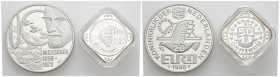 PAÍSES BAJOS. Conjunto de 2 monedas de plata de ECU y EURO con valores de 50 Cent de Ecu (1993) y 20 Euro (1998). PROOF. A EXAMINAR.