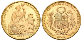PERÚ. 20 Soles Oro (Au. 9,36g/23mm). 1958. Lima. Matrona y Escudo. (Km#229). EBC.