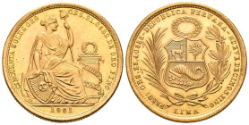 PERÚ. 50 Soles Oro (Au. 23,35g/30mm). 1961. Lima. Matrona y Escudo. (Km#230). EBC+. Soberbia pieza.