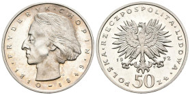 POLONIA. 50 Zlotych (Ar. 12,70g/30mm). 1972. Federico Chopin. (Km#66). PROOF.